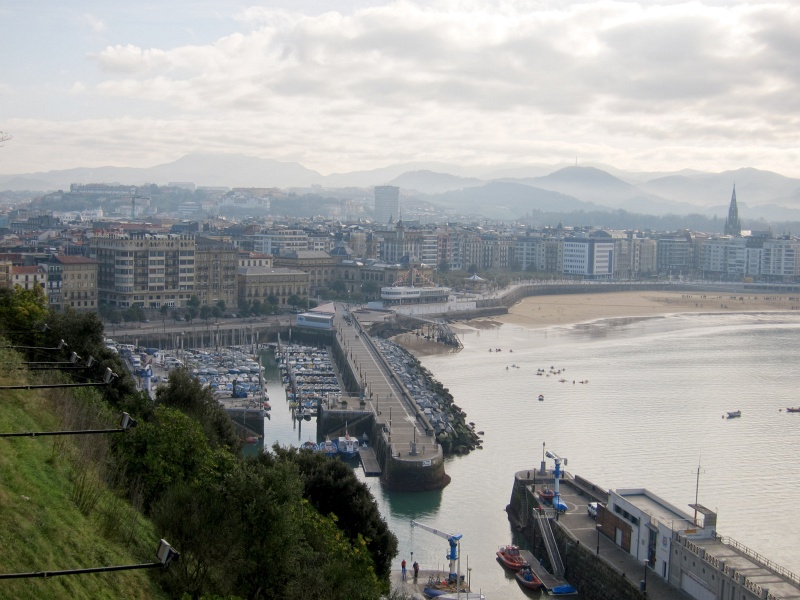 San Sebastian HDR.jpg - View from Monte Urgull of fishing port and beach of San Sebastian, with old town behind them